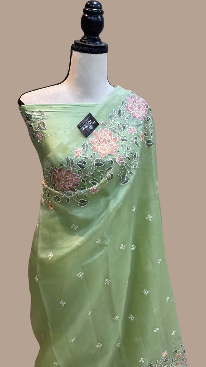 Pure Organza Chikankari Handloom Banarasi Saree - The Handlooms