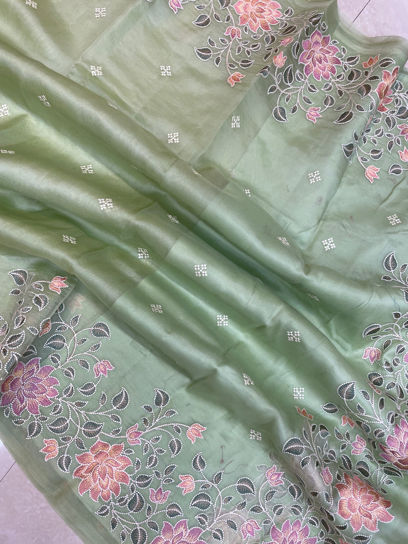 Pure Organza Chikankari Handloom Banarasi Saree - The Handlooms