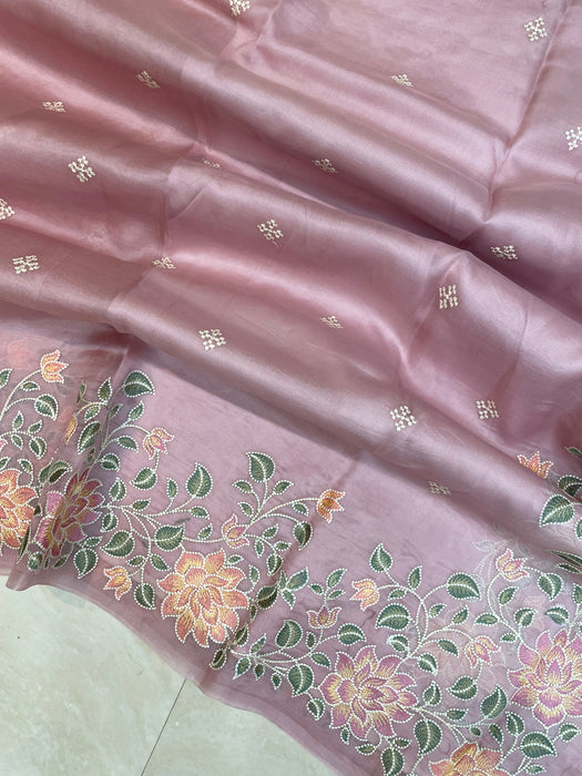 Pure organza Chikankari Handloom Banarasi Saree