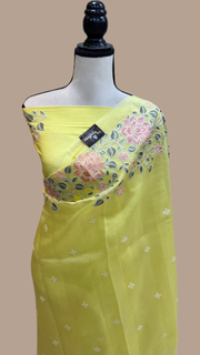 Pure Organza Chikankari Handloom Banarasi Saree - The Handlooms