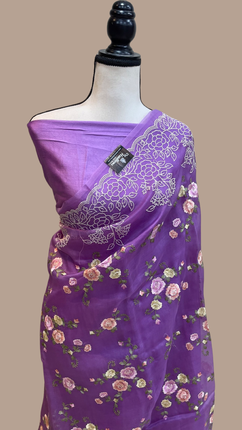 Pure Organza Chikankari Handloom Banarasi Saree - The Handlooms
