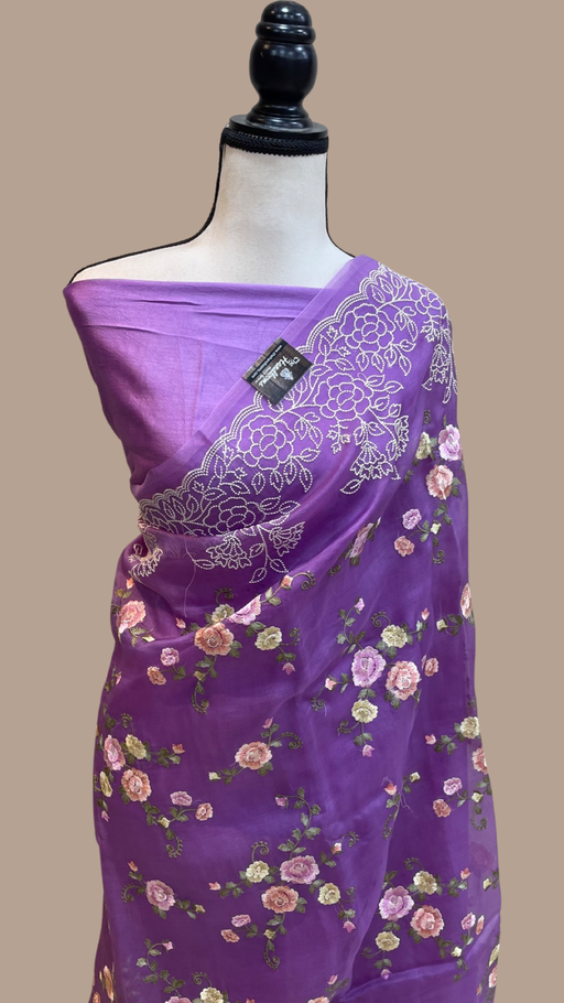 Pure Organza Chikankari Handloom Banarasi Saree - The Handlooms