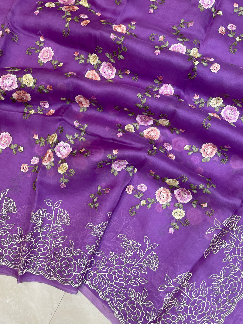 Pure Organza Chikankari Handloom Banarasi Saree - The Handlooms