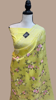 Pure Organza Chikankari Handloom Banarasi Saree - The Handlooms
