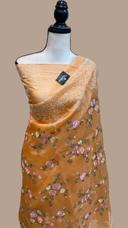 Pure Organza Chikankari Handloom Banarasi Saree - The Handlooms