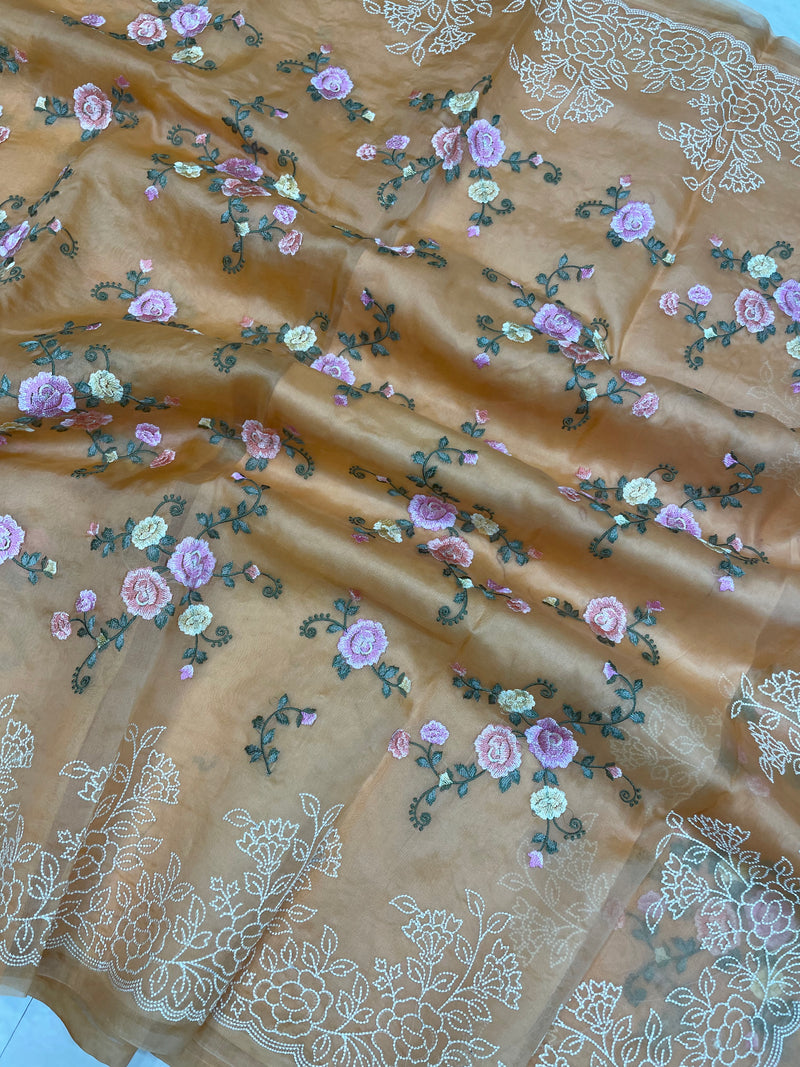 Pure Organza Chikankari Handloom Banarasi Saree - The Handlooms