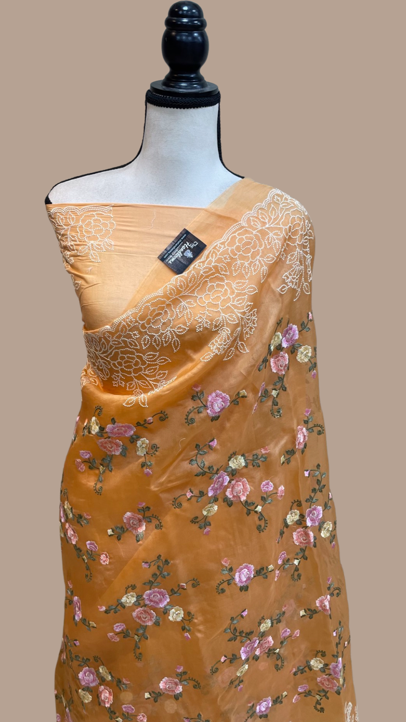Pure Organza Chikankari Handloom Banarasi Saree - The Handlooms
