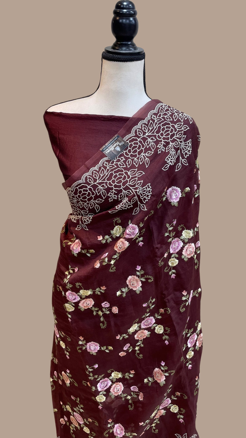Pure Organza Chikankari Handloom Banarasi Saree - The Handlooms