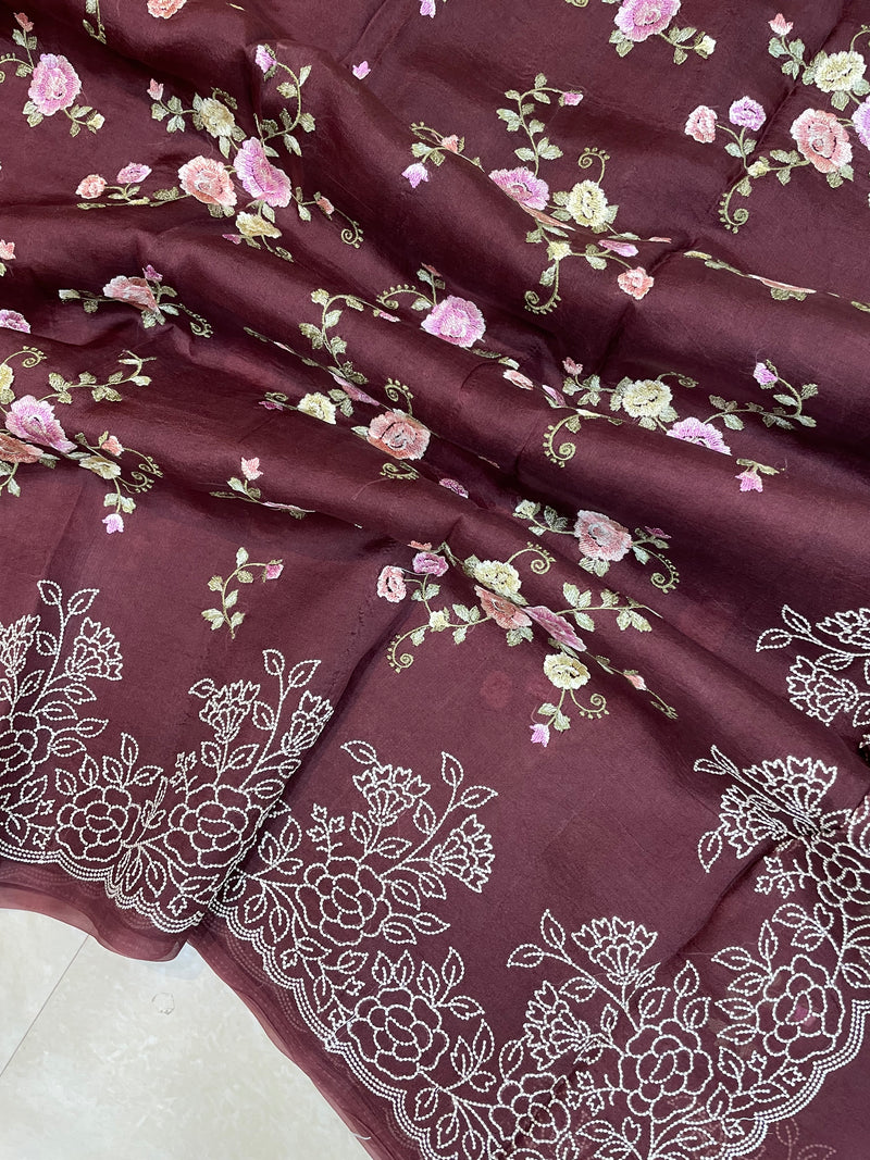 Pure Organza Chikankari Handloom Banarasi Saree - The Handlooms