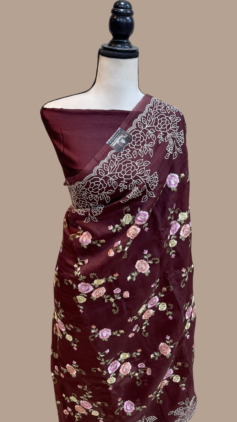 Pure Organza Chikankari Handloom Banarasi Saree - The Handlooms
