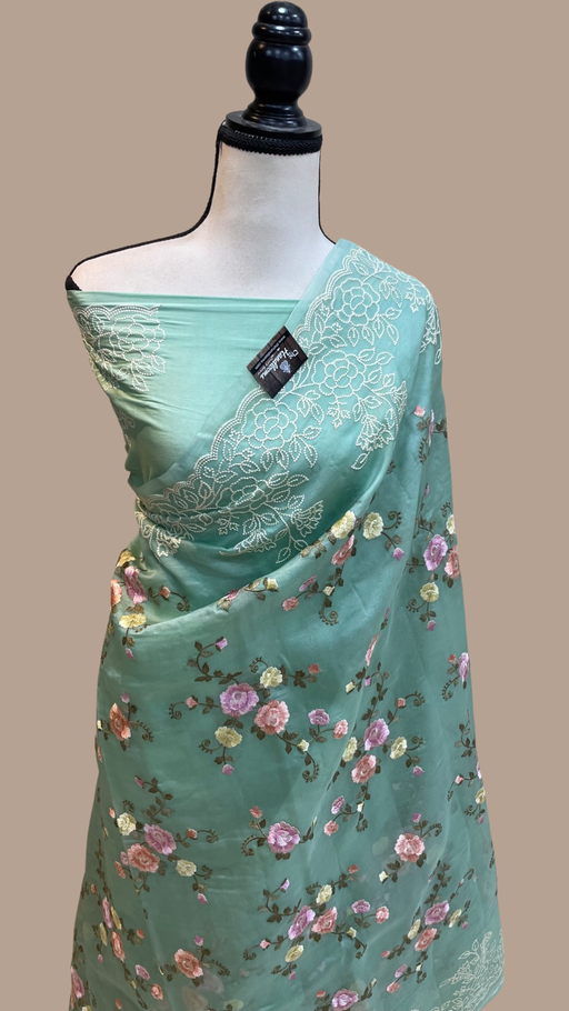 Pure Organza Chikankari Handloom Banarasi Saree - The Handlooms