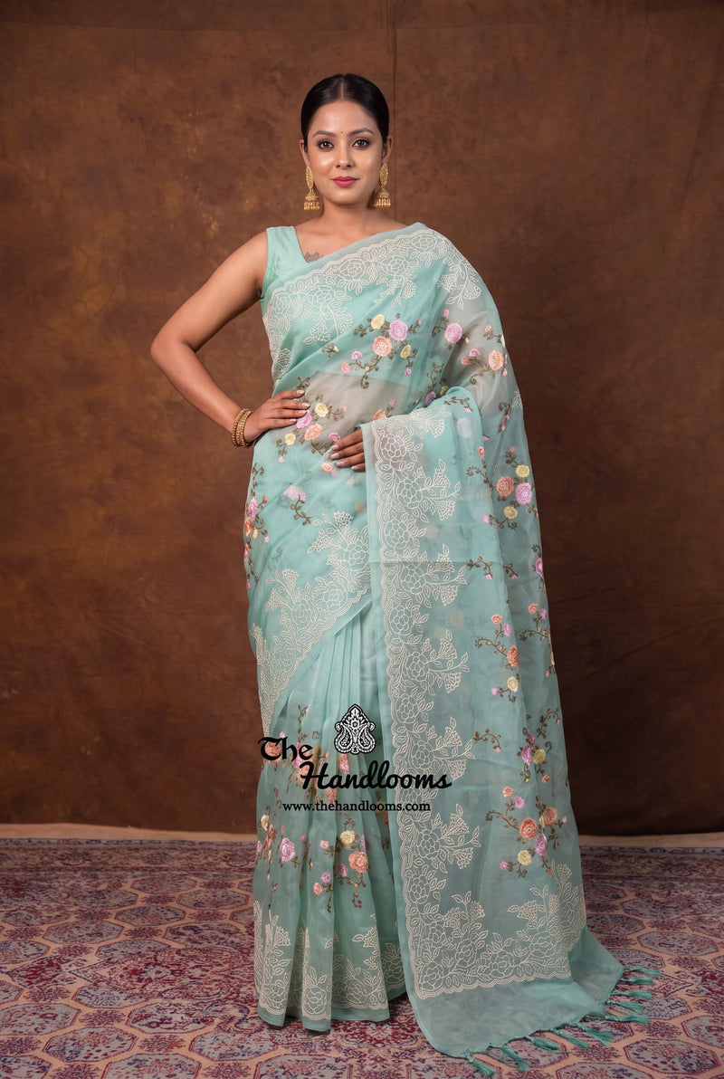 Pure Organza Chikankari Handloom Banarasi Saree