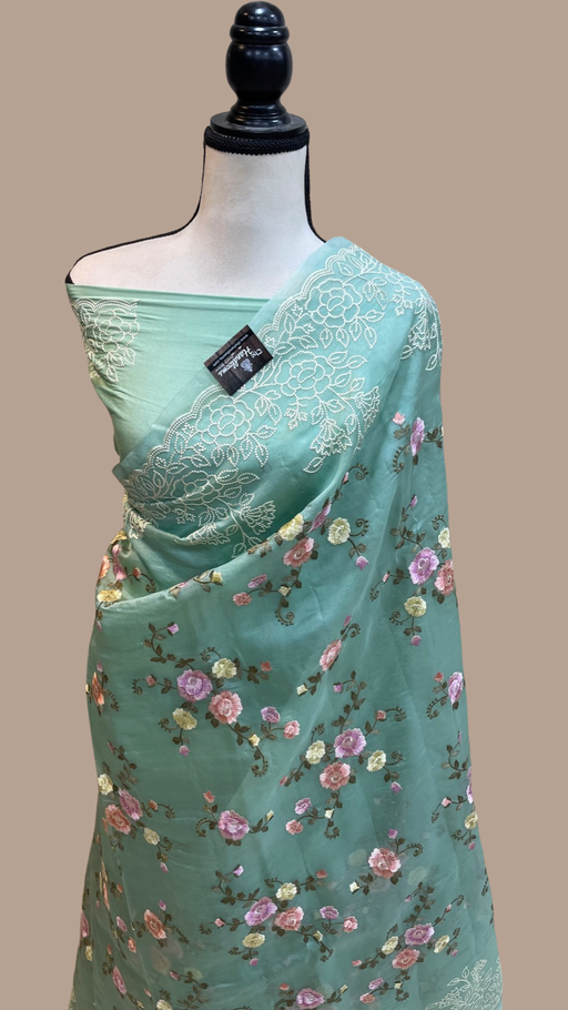 Pure Organza Chikankari Handloom Banarasi Saree - The Handlooms