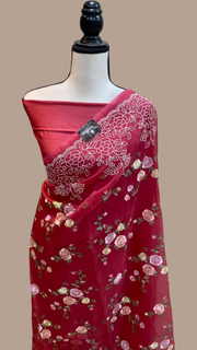 Pure Organza Chikankari Handloom Banarasi Saree - The Handlooms