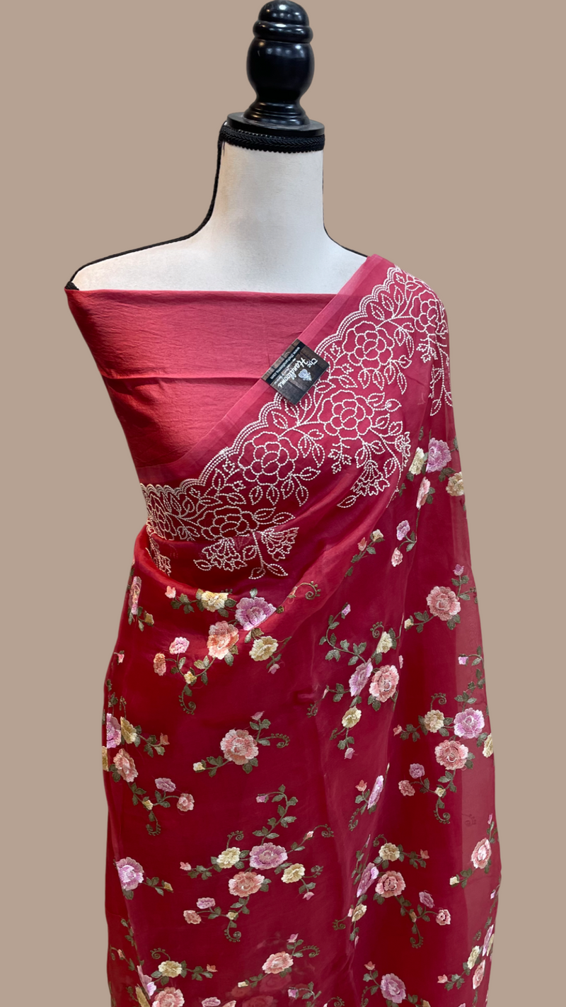Pure Organza Chikankari Handloom Banarasi Saree - The Handlooms