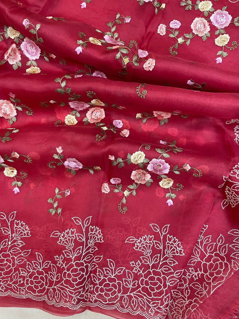 Pure Organza Chikankari Handloom Banarasi Saree - The Handlooms