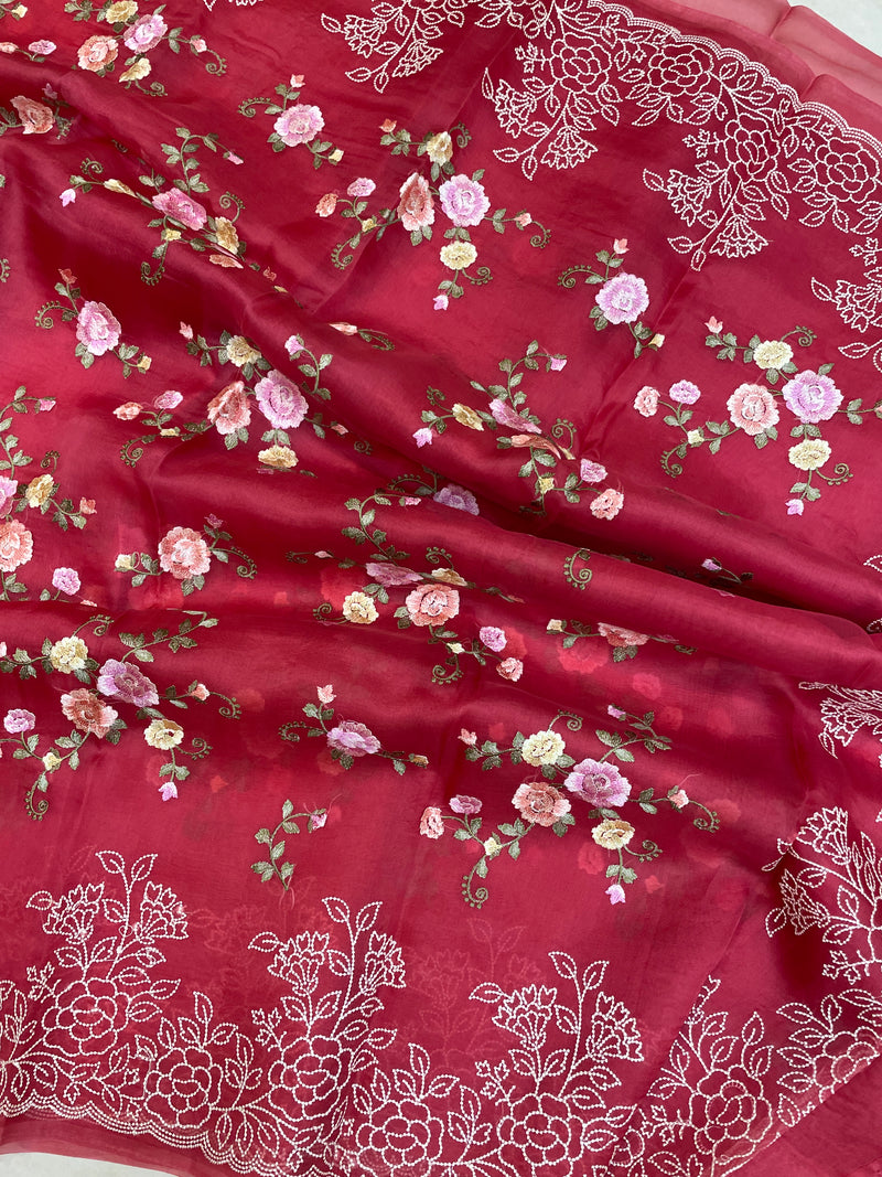 Pure Organza Chikankari Handloom Banarasi Saree - The Handlooms