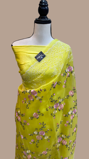 Pure Organza Chikankari Handloom Banarasi Saree - The Handlooms