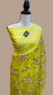 Pure Organza Chikankari Handloom Banarasi Saree - The Handlooms