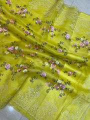 Pure Organza Chikankari Handloom Banarasi Saree - The Handlooms