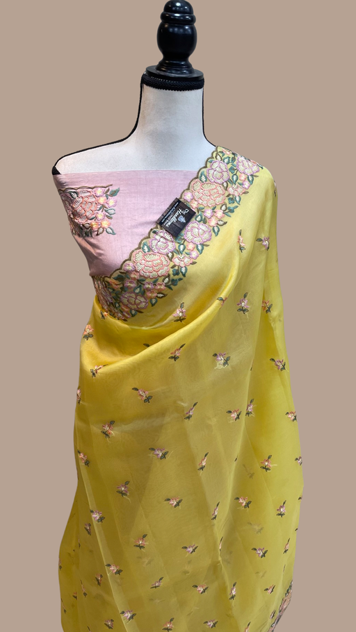 Pure Organza Chikankari Handloom Banarasi Saree - The Handlooms