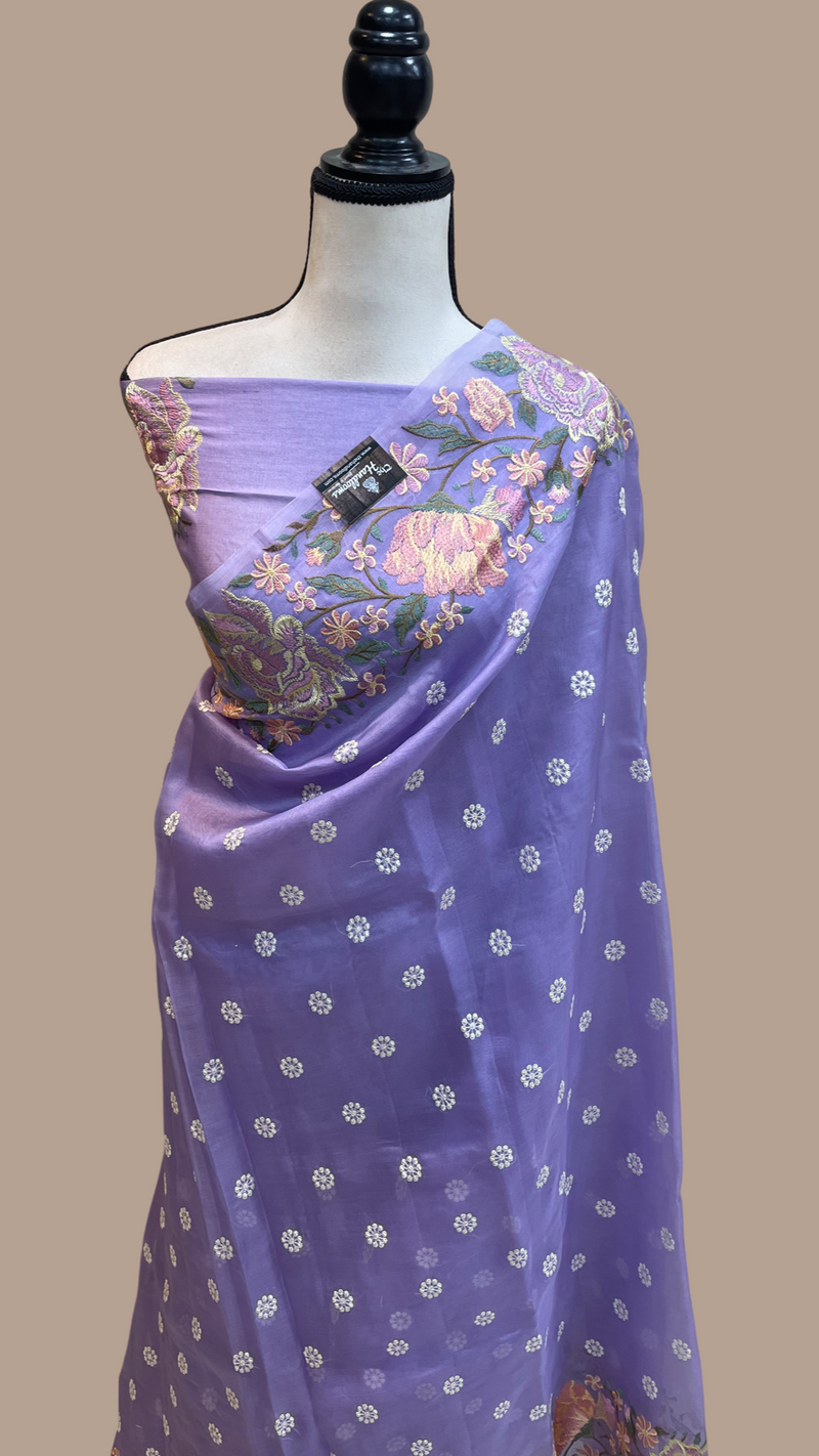 Pure Organza Chikankari Handloom Banarasi Saree - The Handlooms