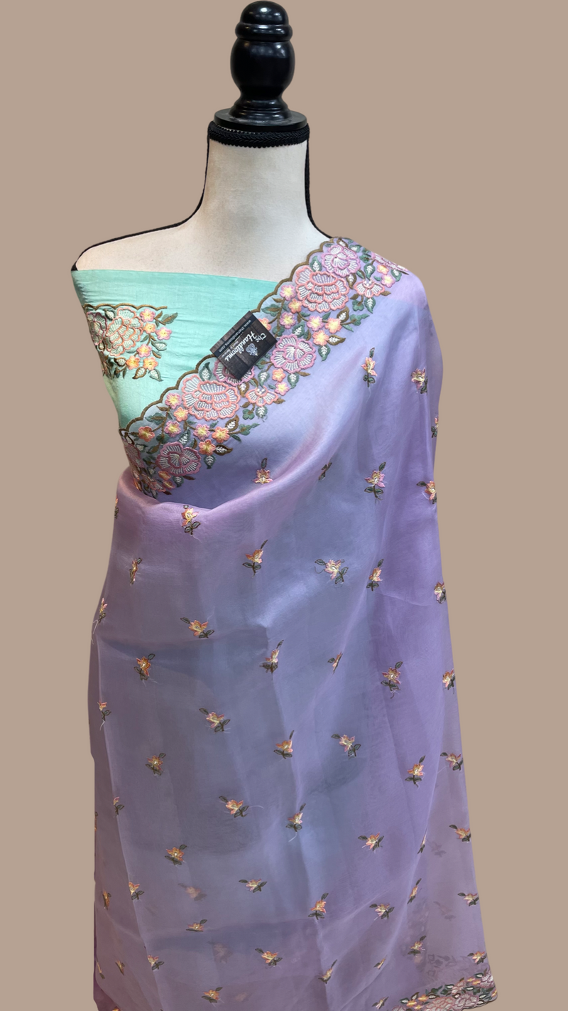 Pure Organza Chikankari Handloom Banarasi Saree - The Handlooms