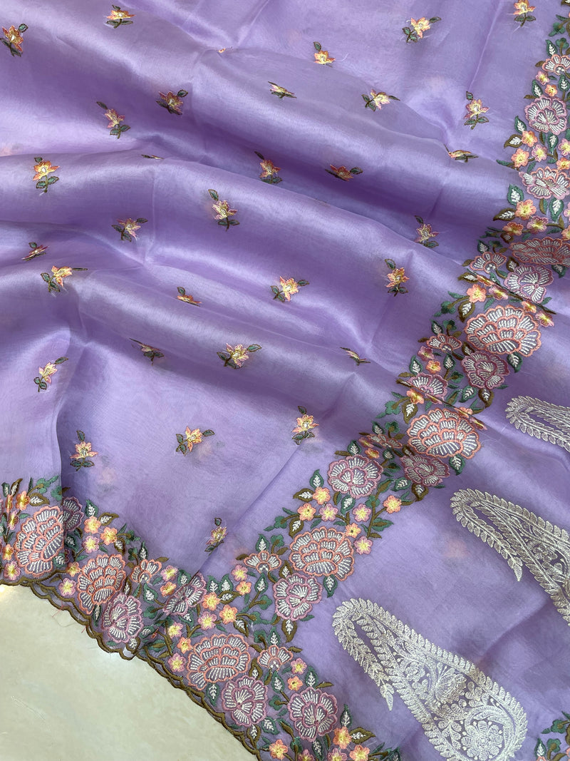 Pure Organza Chikankari Handloom Banarasi Saree - The Handlooms