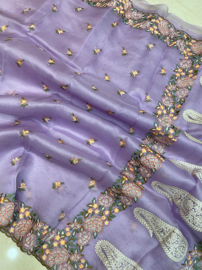Pure Organza Chikankari Handloom Banarasi Saree - The Handlooms