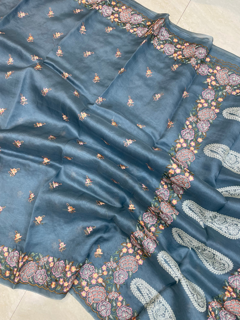 Pure Organza Chikankari Handloom Banarasi Saree - The Handlooms