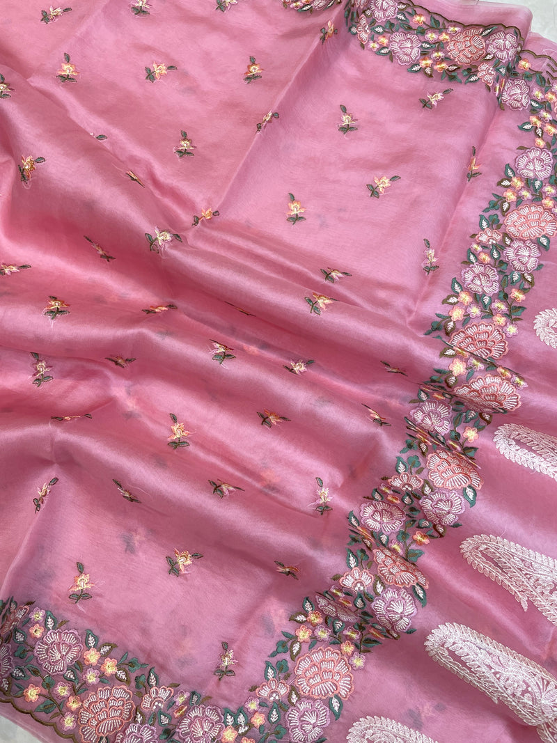 Pure Organza Chikankari Handloom Banarasi Saree - The Handlooms