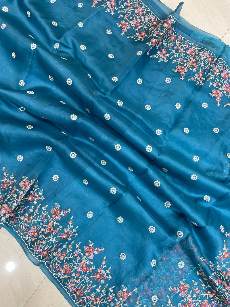 Pure organza Chikankari Handloom Banarasi Saree - The Handlooms