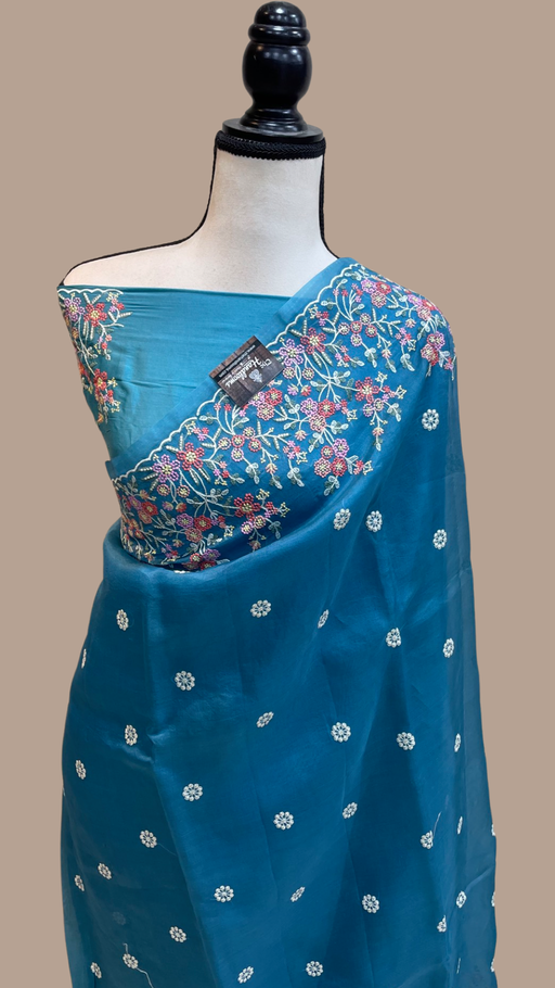 Pure organza Chikankari Handloom Banarasi Saree - The Handlooms