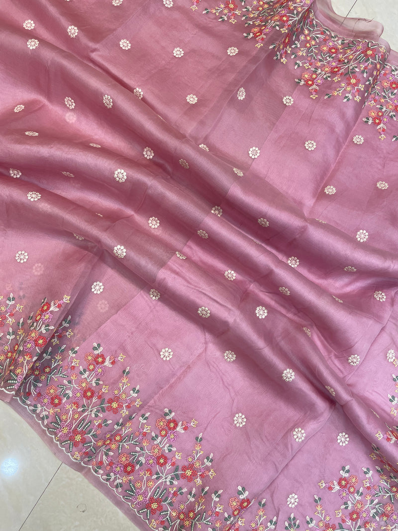 Pure organza Chikankari Handloom Banarasi Saree - The Handlooms