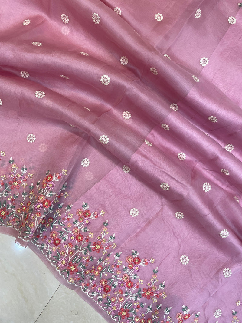 Pure organza Chikankari Handloom Banarasi Saree - The Handlooms