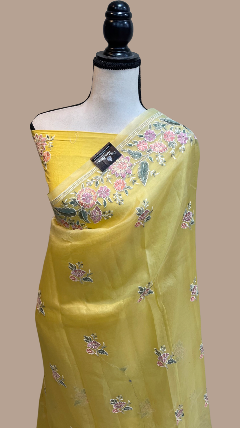 Pure organza Chikankari Handloom Banarasi Saree - The Handlooms