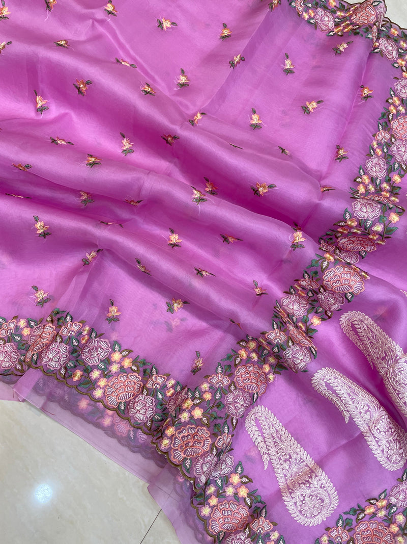 Pure organza Chikankari Handloom Banarasi Saree - The Handlooms
