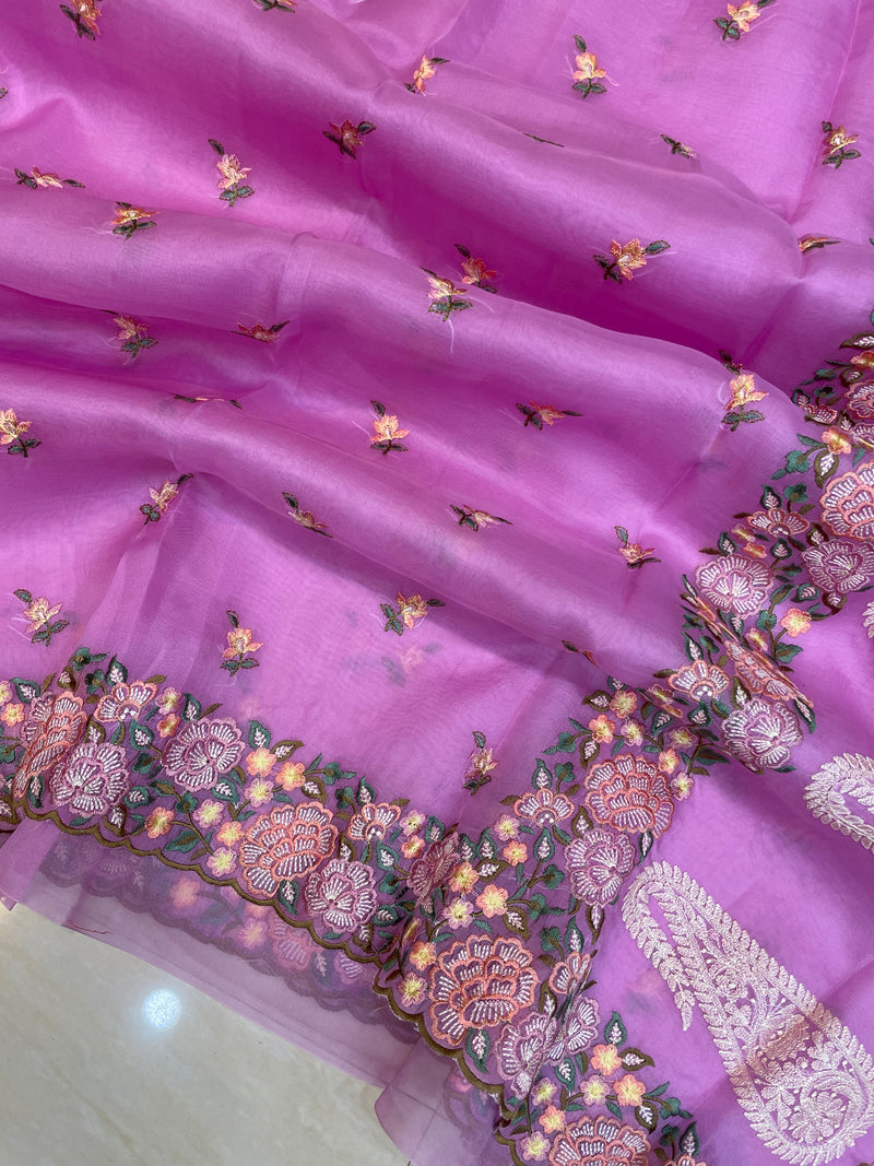 Pure organza Chikankari Handloom Banarasi Saree - The Handlooms