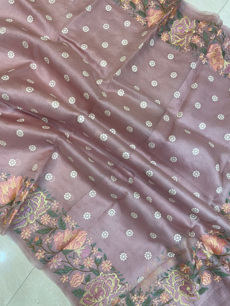 Pure organza Chikankari Handloom Banarasi Saree - The Handlooms