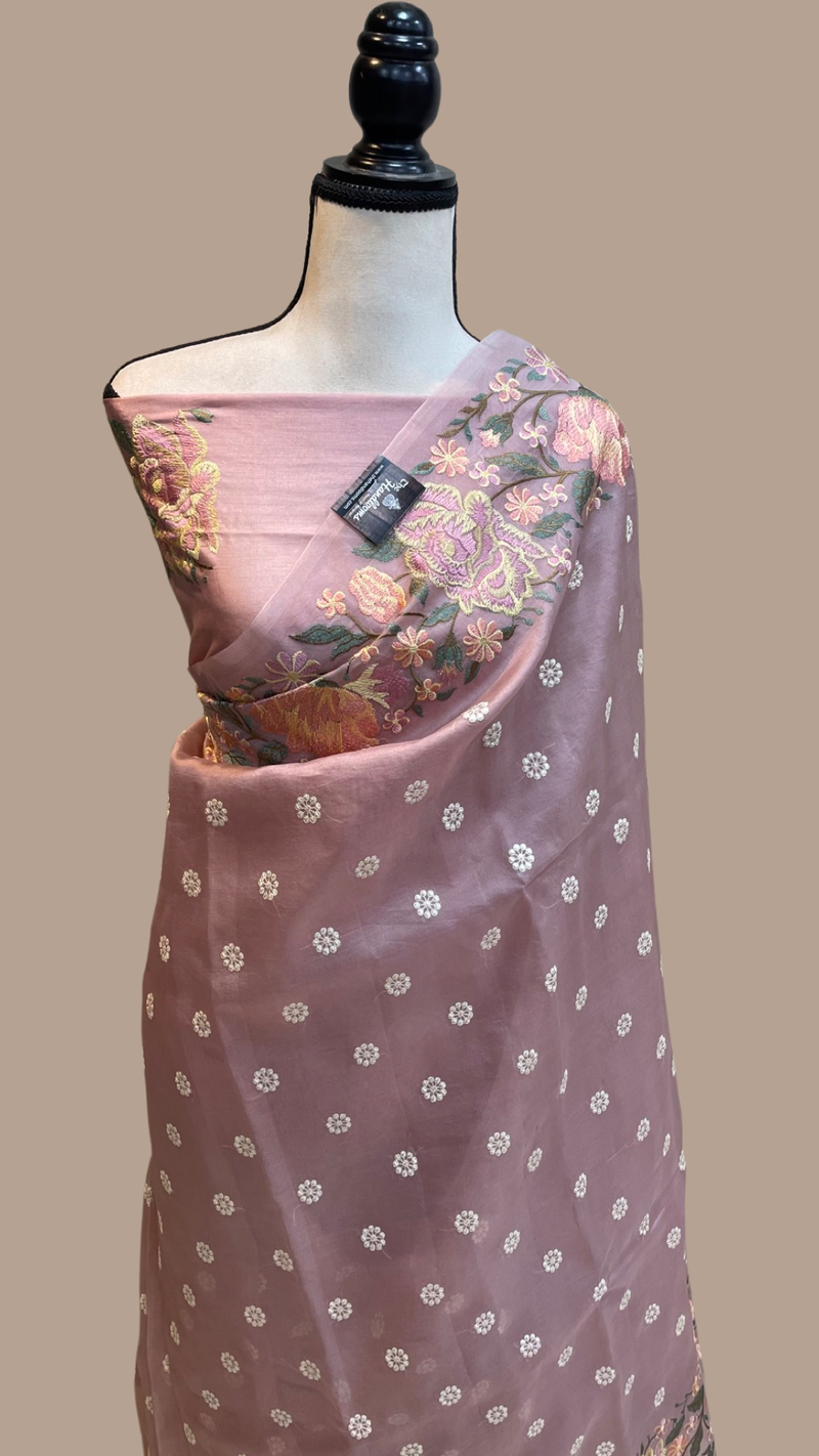 Pure organza Chikankari Handloom Banarasi Saree - The Handlooms