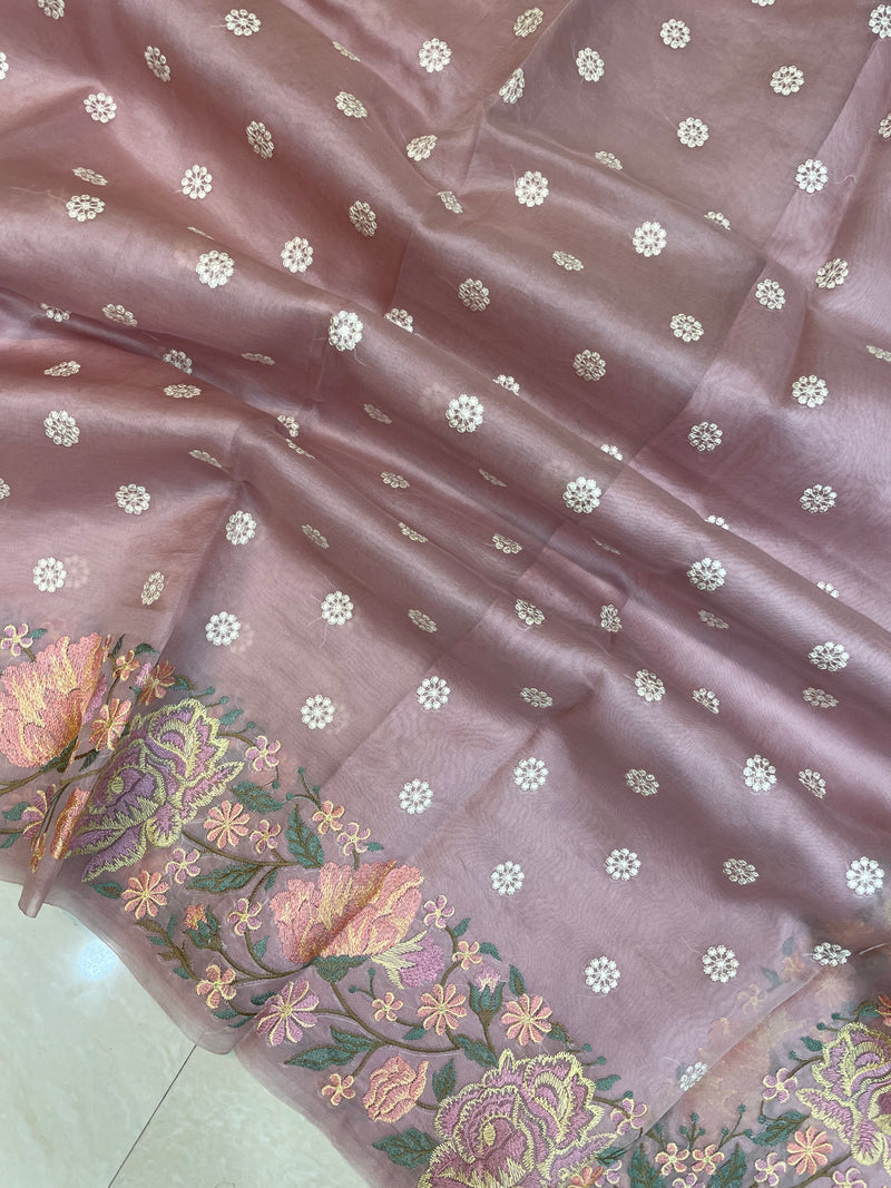 Pure organza Chikankari Handloom Banarasi Saree - The Handlooms
