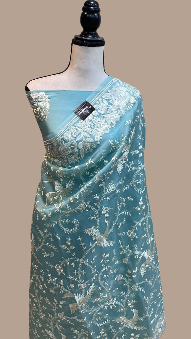Pure organza Chikankari Handloom Banarasi Saree - The Handlooms