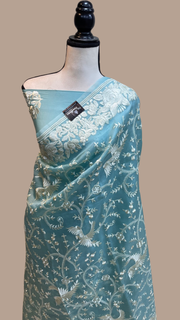 Pure organza Chikankari Handloom Banarasi Saree - The Handlooms