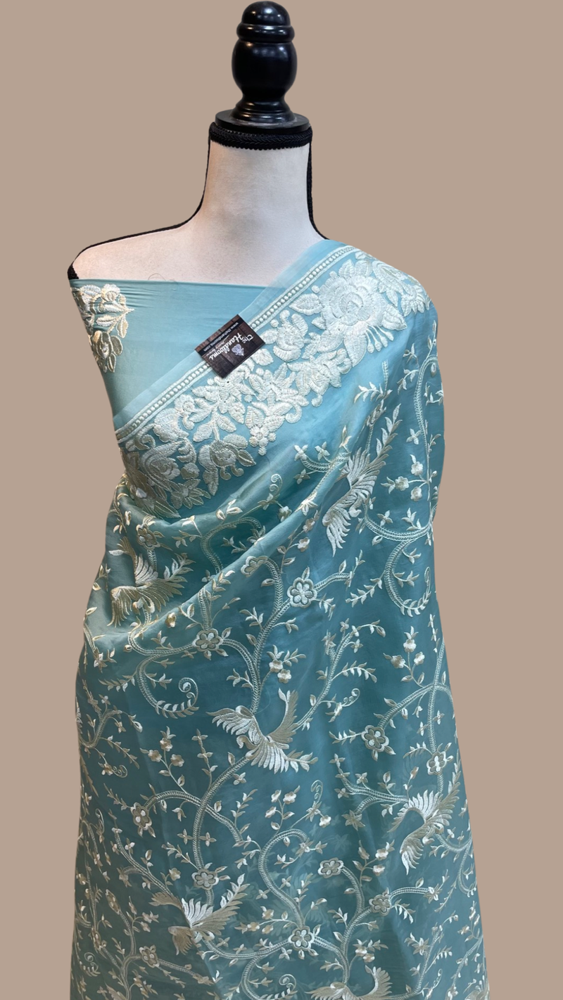 Pure organza Chikankari Handloom Banarasi Saree - The Handlooms