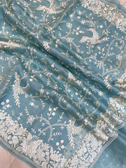 Pure organza Chikankari Handloom Banarasi Saree - The Handlooms