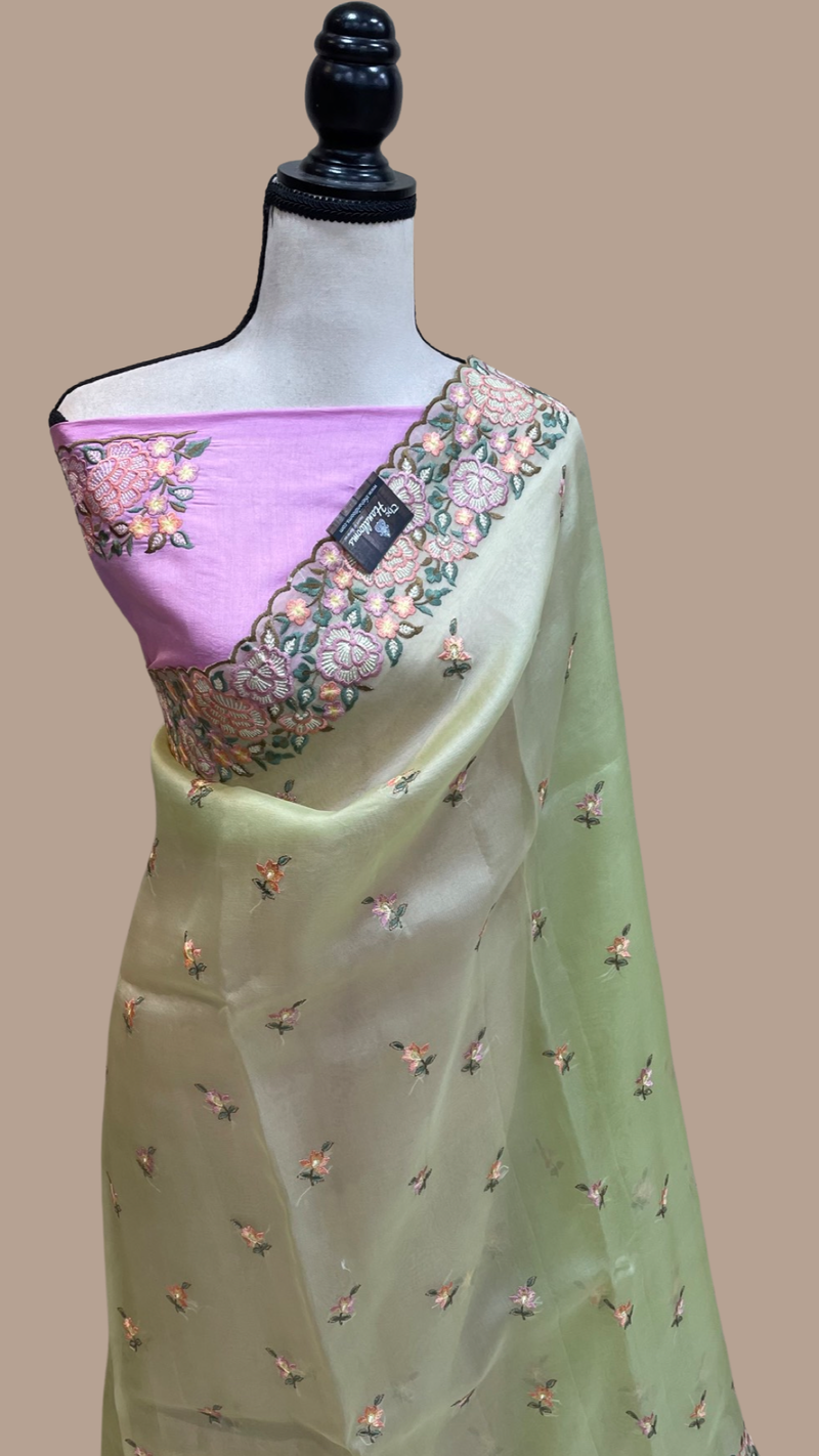 Pure organza Chikankari Handloom Banarasi Saree - The Handlooms