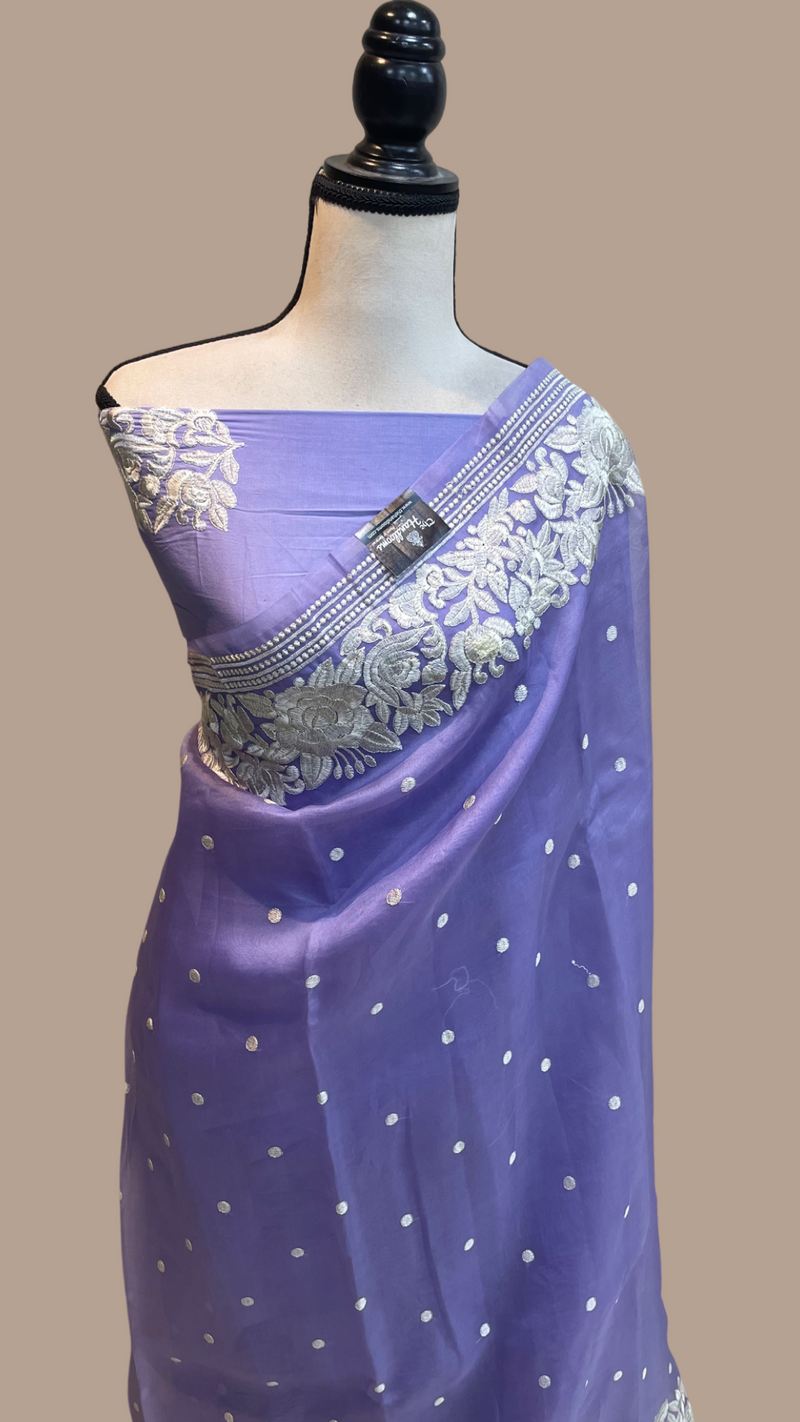 Pure organza Chikankari Handloom Banarasi Saree - The Handlooms