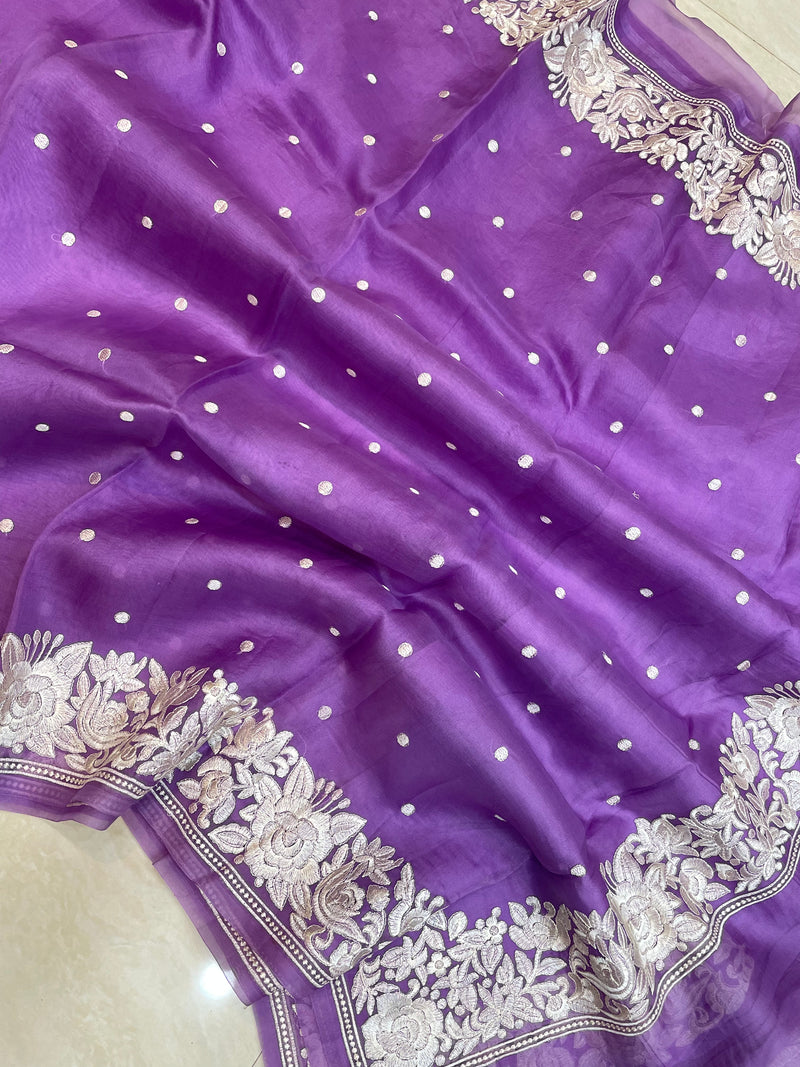 Pure organza Chikankari Handloom Banarasi Saree - The Handlooms