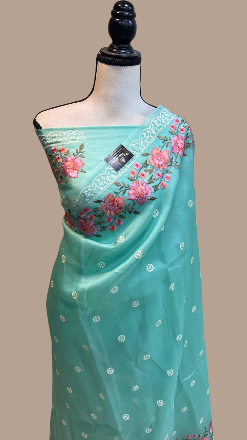 Pure organza Chikankari Handloom Banarasi Saree - The Handlooms