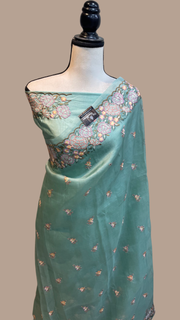 Pure organza Chikankari Handloom Banarasi Saree - The Handlooms